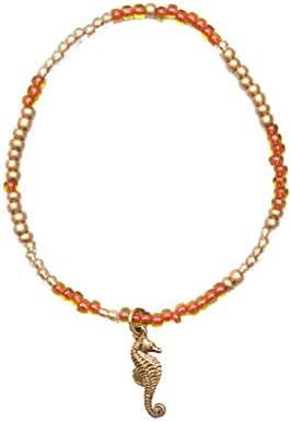 Indie Style Beaded Anklet with Charm by Beaucoup Designs-Expandable Rubber Band (Seahorse)