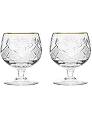 Set of 2 Hand Made Vintage Crystal Glasses, Brandy & Cognac Snifter with 24K Gold Rim, Old-Fashioned Glassware