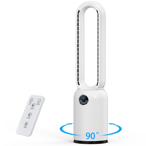 Bladeless Tower Fan, 90CM Tower Fan with Remote & LED Display, 24 Speeds & 12H Timer 90° Oscillating Pedestal Fan Cooling Bladeless Fan, Low Noise Standing Fan for Indoor, Bedroom, Home, Office