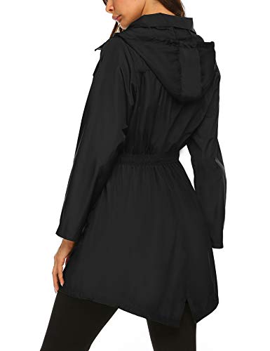 Besshopie Women Raincoat with Hood Waterproof Lightweight Quick Dry Rain Jackets Black