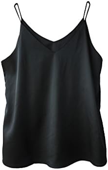 Womens Silk Satin Camisole Cami Plain Strappy Vest Top T-Shirt Blouse Tank Shirt V-Neck Spaghetti Strap XXX-Large;Black