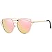 Cat Eye Mirrored Flat Lenses Metal Frame Women Sunglasses, with Anti-allergy Silicone Nose Pads (Gold Pink)