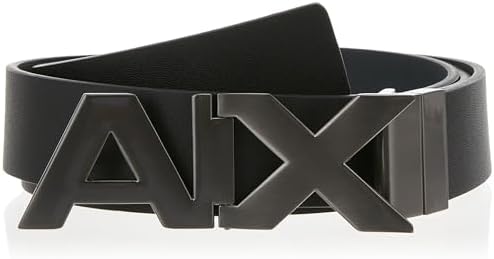 Armani Exchange Men's Leather Belt With Plaque, Black, One Size at
