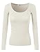 Doublju Slim Fit Sexy Deep Round Neck T-Shirt Top for Women with Plus Size (Made in USA) Ivory Medium