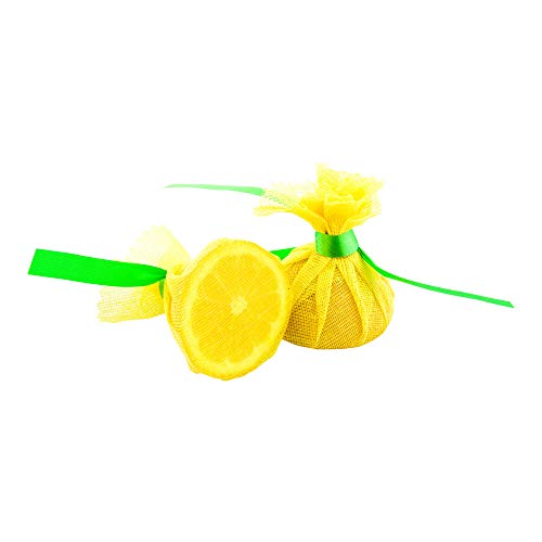 8.75 Inch x 8.75 Inch Lemon Squeeze Cloths, 100 With Green Satin Ribbon Lemon Covers Mesh