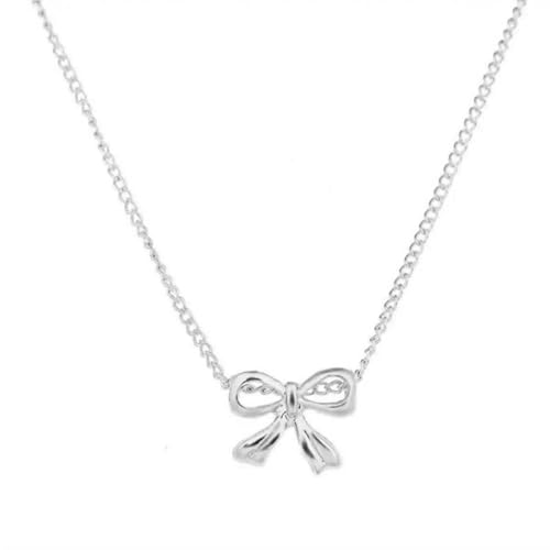 Necklaces for Women Bow Necklace Trendy Gold Silver Plated Necklaces Thick Charm Jewelry Simple Hypoallergenic Stainless Necklace Thin Sturdy Non-Fading Choker Birthday Friendship Mothers (Silver)