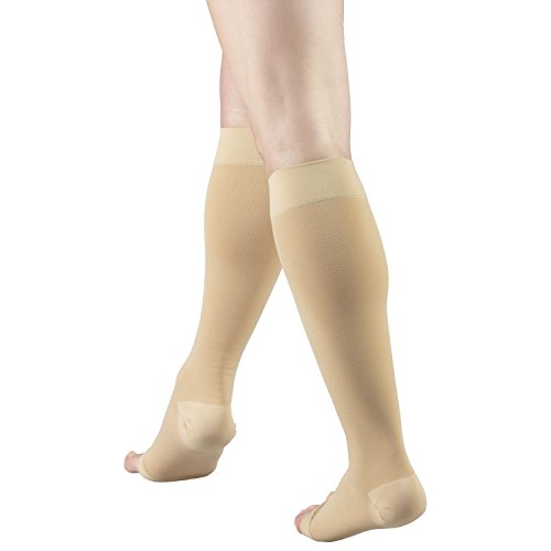 Truform 20-30 mmHg Compression Stocking for Men and Women, Knee High Length, Open Toe, Beige, Large