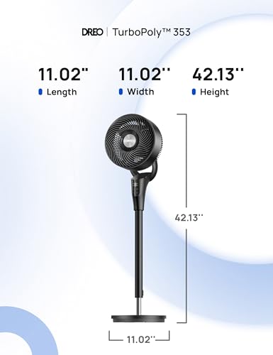 DREO Fan for Bedroom, 80° Oscillating Standing Fan, 25dB Quiet, 80ft Pedestal Fans for Home Office, 90° Manual Vertical, 3 Speeds, Remote, 34-41" Adjustable Height, Air Circulator