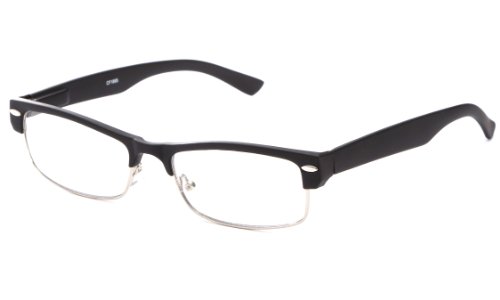 IG Unisex Half Frame Stylish Designer Inspired High Fashion Spring Temple Clear Lens Glasses in Rubber Black