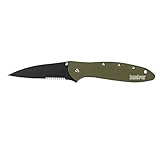 Kershaw Leek Serrated Folding Pocket Knife Manual Opening - Black Blade, Olive - 1660OLBLKST