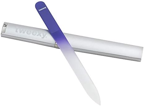 tweexytweexy Genuine Czech Crystal Glass Nail File with Protective Case and Vinyl Sleeve, Manicure and Pedicure Tool, Nail Care Accessories (Purple)