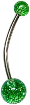 Bodyville 14g Custom Length Dark Green Glitter Belly Button Ring 1/4" to 1"