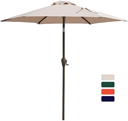 RUBEDER 7.5' Patio Umbrella Outdoor Market Table Umbrella with 6 Sturdy Ribs,Wing Vent,Push Button Tilt & Crank (7.5 Ft, Beige 1)