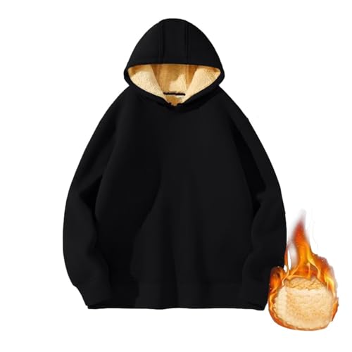 AMDOLE Women Fleece Lined Hoodie Winter Casual Pullover Plain Hoodie Thermal Hoodie Oversized Sweatshirt Ladies Jumper with Warm Pockets Black #1 XL