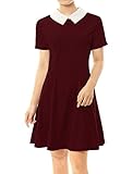 Allegra K Women Doll Collar Short Sleeves Fit and Flare Dress M Red