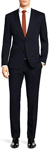 Nicoletti Men's Two Button 2 Piece Slim Fit Ticket Pocket Suit DK Navy (48 Long US / 58 Long EU, DK Navy)