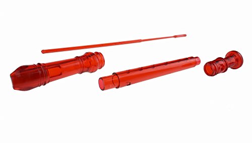 Soprano Descant Recorder, 8 Hole 3 Piece Kids Crystal Music Flute With Cleaning Rod (Red)
