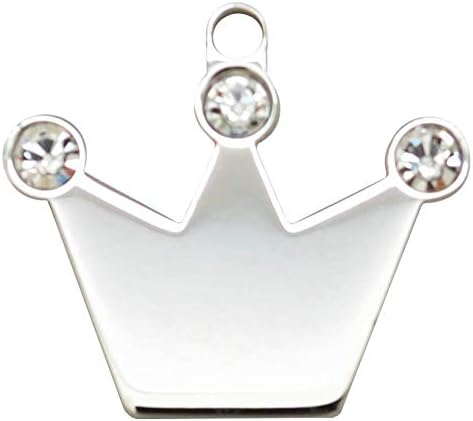 Small Stainless Steel Crown with Crystal or Pink Stones Customized Engraving Tag | Simple Classic Pet Tags| Dog Cat Name Collar ID