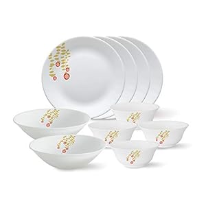 Larah by Borosil – Tiara Series, Pebbles, 10 Pcs, Opalware Dinner Set, White