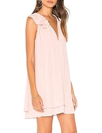 Glamaker - Vestido de mujer con tirantes de verano y cuello en V de gasa sin mangas y volantes