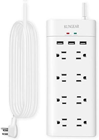 KUNGEAR 8-Outlet 12ft Extra Long Cord USB Surge Protector Power Strips, Low Profile Flat Plug, 5V 3.1A USB Charging Station, Wall Mount, 15A Circuit Breaker, 1050J, Idea for Home and Office, White KUNGEAR 8-Outlet 12ft Extra Long Cord USB Surge Protector Power Strips, Low Profile Flat Plug, 5V 3.1A USB Charging Station, Wall Mount, 15A Circuit Breaker, 1050J, Idea for Home and Office, White