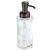 mDesign Glass Soap Dispenser Pump and Canister Jar for Bathroom Vanities, 2 pc Set - Clear/Bronze