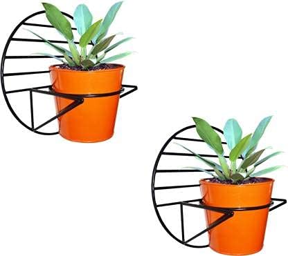 Ascent Homes Wall Mount Metal Planter Stand with Round Galvanized Bucket Planter (Set of 2 Pcs)