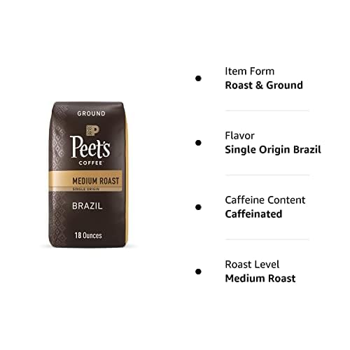 PEET’S COFFEE, MEDIUM ROAST GROUND COFFEE, 100% ARABICA COFFEE – SINGLE ORIGIN BRAZIL 18 OUNCE BAG