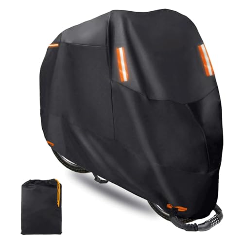 EASYBUYTECH Motorcycle Cover,Motorbike Cover All Season Universal Weather Waterproof Outdoor UV Protection with 4 Reflective Strips & Storage Bag,2XL Motorcycles Vehicle Cover, BLACK