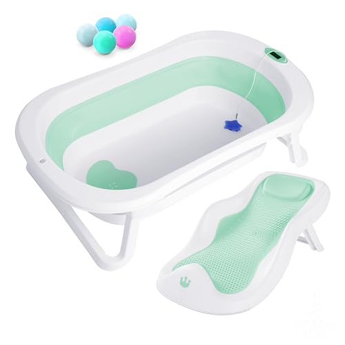 Bagnetto per bambini pieghevole con supporto bagnetto/Vaschetta bagno neonato XL con termometro per il controllo della temperatura dell'acqua/Dalla nascita ai 3 anni