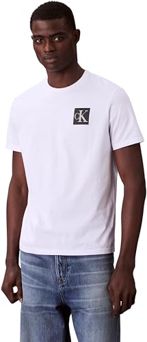 Calvin Klein Herren T-Shirt Kurzarm Gradient Monogram Logo aus Baumwolle, Weiss (Brilliant White), S