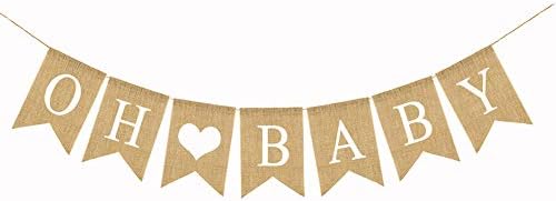 Vintage Burlap OH Baby Banner with Heart for Baby Shower Decoration Gender Reveal Party