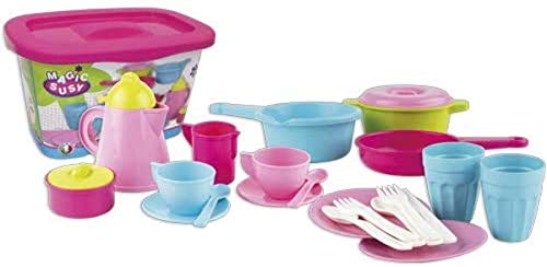 30 tlg Küchenset für Spielküche Töpfe Kinderservice Besteck in Box