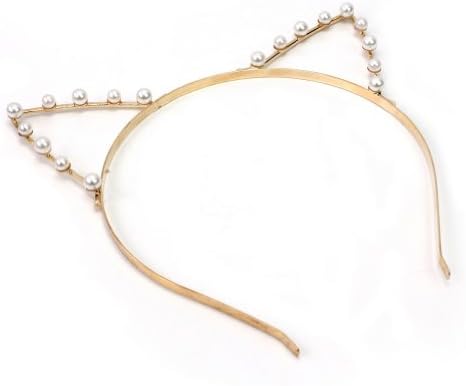 Cute women girls Cat Ear Headband Pearl Rhinestone Hair Band Headwear