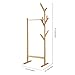 LANGRIA Single Rail Bamboo Garment Rack with 8 Side Hook Tree Stand Coat Hanger and Four Stable Leveling Feet for Jacket, Umbrella, Clothes, Hats, Scarf, and Handbags (Natural Wood Finish)