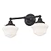 Schoolhouse Bathroom Light Bronze White Opal Glass 2 Light 17 Inch Length