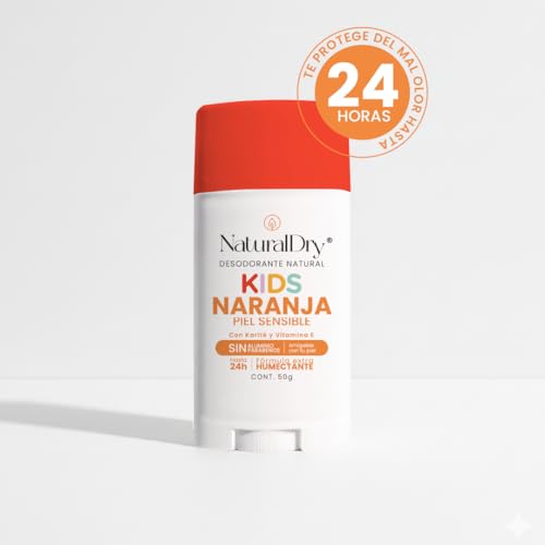 Naturaldry - 2 desodorantes infantiles Kids SIN BICARBONATO DE SODIO unisex Natural ideales para pieles sensibles - No obstruye los poros - SIN ALUMINIO - Sin parabenos - Aroma Naranja para niños y niñas - En Barra