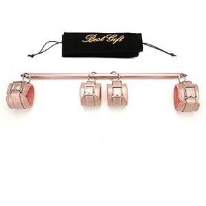 Frosted Rose Gold Expandable Spreader Bar with 4 Fur Pink Adjustable Straps Kit Gift Set for Home Gyms Exciting Games