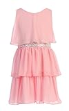 Sweet Kids Big Girls' Sequin Belt Triple Tiered Chiffon Flower Girl Party Dress