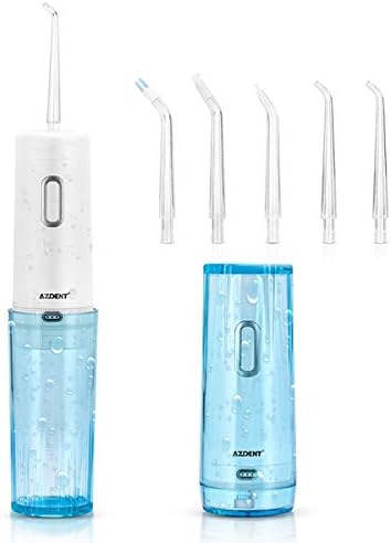 AZDENT Updated Cordless Oral Irrigator Travel USB Rechargeable Collapsible Dental Water Flosser Portable Teeth Cleaning Flosser Water Jet Blue