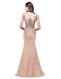 MisShow vestido de graduación largo corte sirena con encaje y estrás para mujer