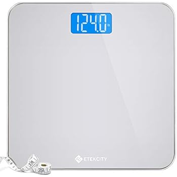 Etekcity Digital Body Weight Bathroom Scale with Body Tape Measure and Round Corner Design, Large Blue LCD Backlight Display, High Precision Measurements, 400 Pounds
