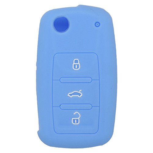 BROVACS Silicone Cover Protector Case Holder Skin Jacket Compatible with VOLKSWAGEN PASSAT SKODA SEAT 3 Button Flip Remote Key Fob CV2801 Light Blue
