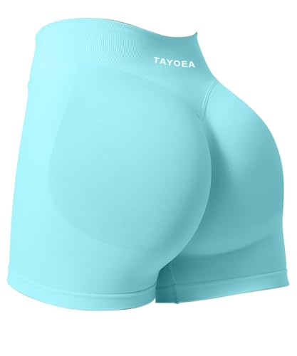 Tayoea Sport Shorts Damen Scrunch Kurze Sporthose Push Up Kurze Leggings Butt Lifting Gym Short Nahtlose Workout Radlerhose Damen Seeblau,Xs