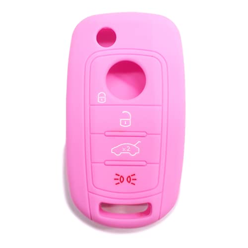 SALPIE Silicone Key Cover Shell for Fiat 500X 4 Buttons Car Remote Control (Pink, Cover)