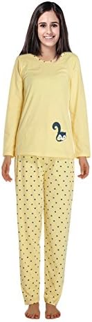Sanfeya Women's Cozy Long Sleeve Pajamas Sleepwear Set Yellow M / CN L