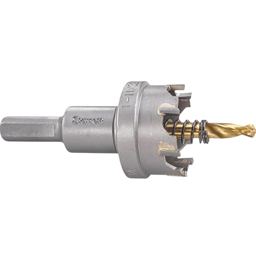 Starrett Tungsten Carbide Tipped Hole Saw - SM34 Sheet Metal Cutter With Arbor & Pilot Drill Bit - For Drilling Stainless Steel Aluminum Alloy - 34 mm