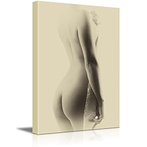 Canvas Prints Wall Art - Fine Art Nude Portrait of a Young Woman Holding Ivory Lace | Modern Wall Decor/Home Decoration Stretched Gallery Canvas Wrap Giclee Print. Ready to Hang - 12" x 18"