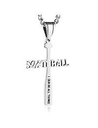 HZMAN - Colgante de bate de bate de softball, diseño de cruz con texto en inglés "I CAN DO All Things Strength Bible Verse Stainless Steel Necklace
