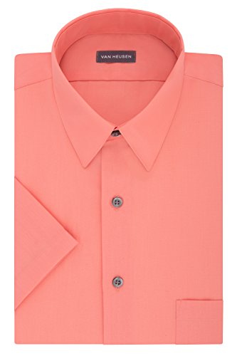 Van Heusen Men's Dress Shirts Short Sleeve Poplin Solid, Hazel, 14.5